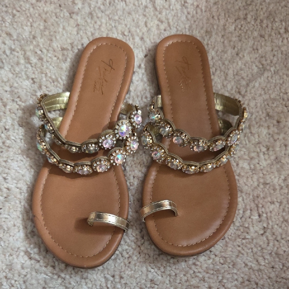 Thalia Sodi Gold and Tan Sandals